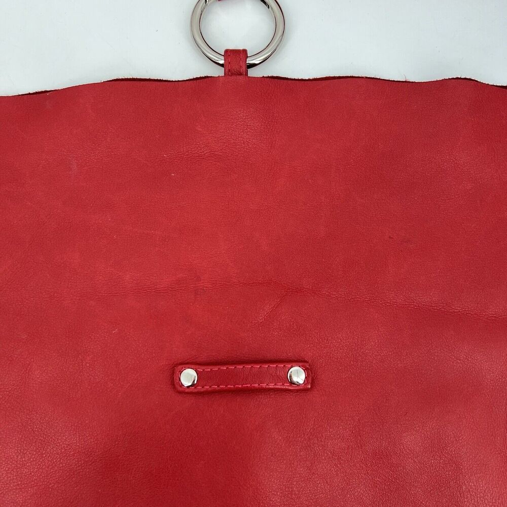 Mayko Leather Hobo Raw Handbag Crossbody Red Tassel Minimalist - Picture 5 of 12